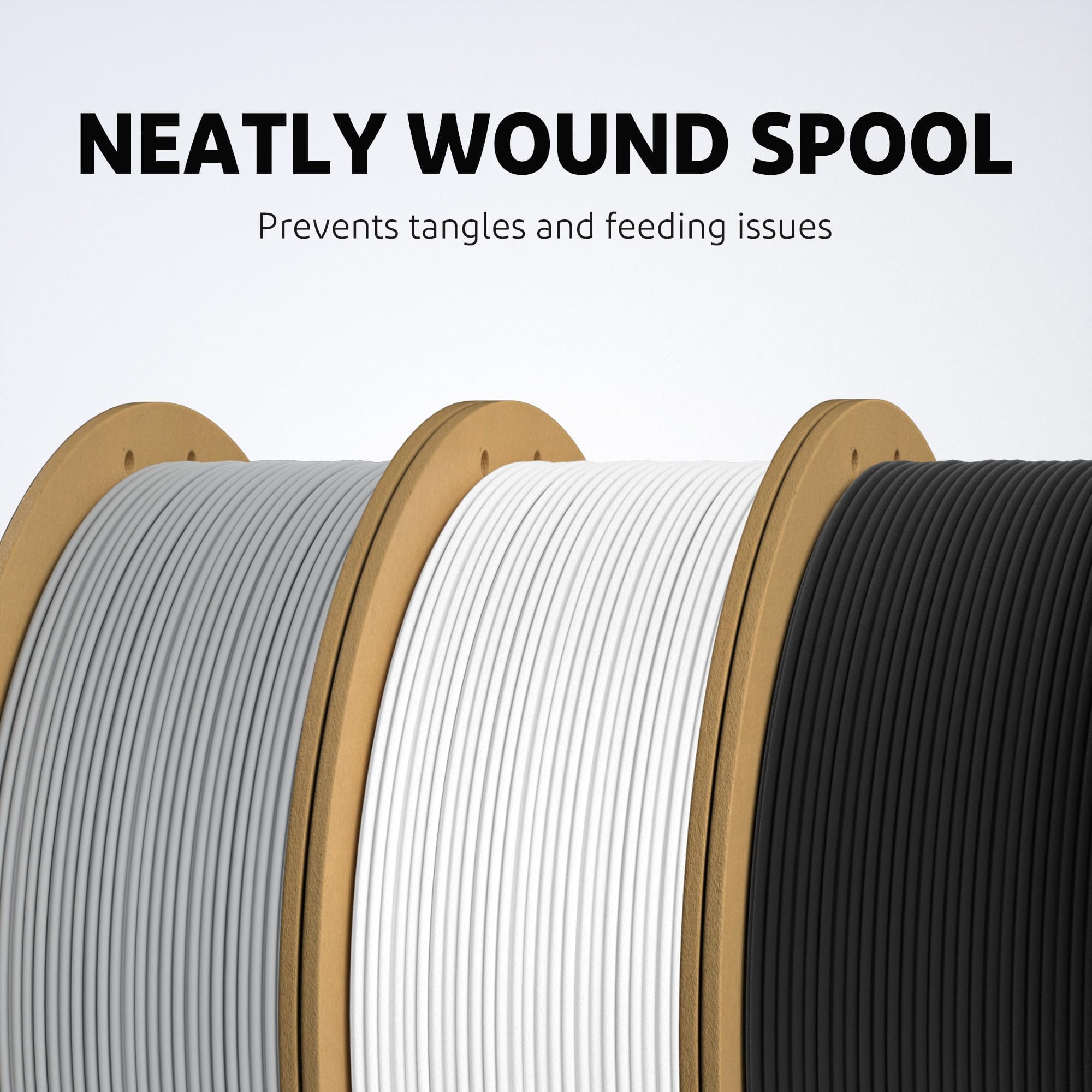 ELEGOO neat winding on spool detail reducing tangles for reliable feeding benefit