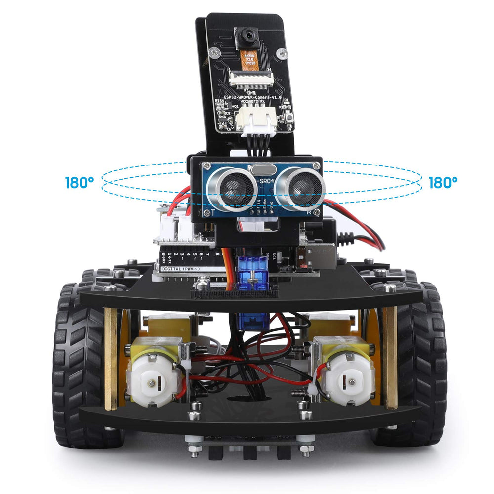 ELEGOO robot car scale next to hand for size reference, demonstrates compact footprint