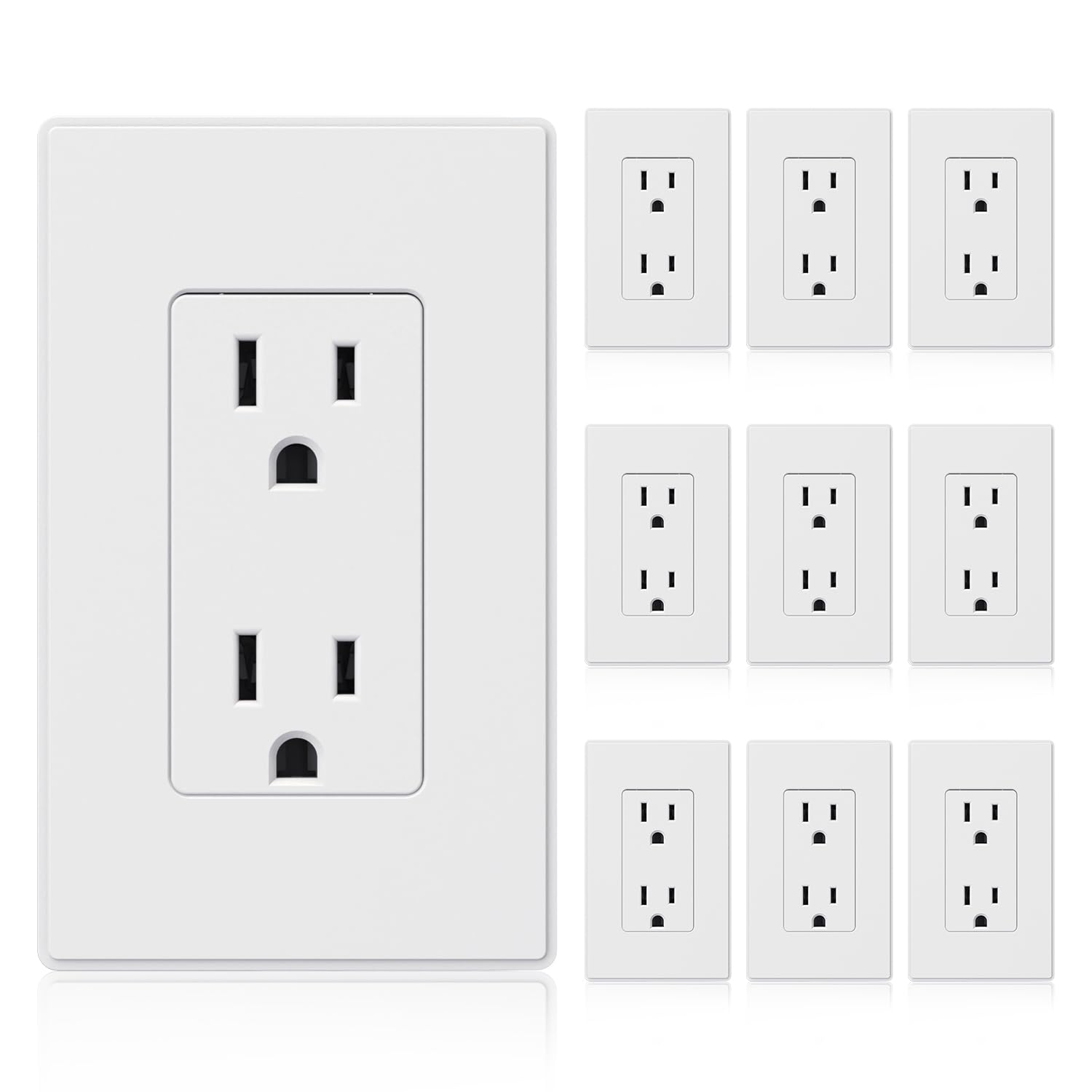 ELEGRP front view of decorator outlet showing clean matte finish and dual receptacles for improved aesthetics
