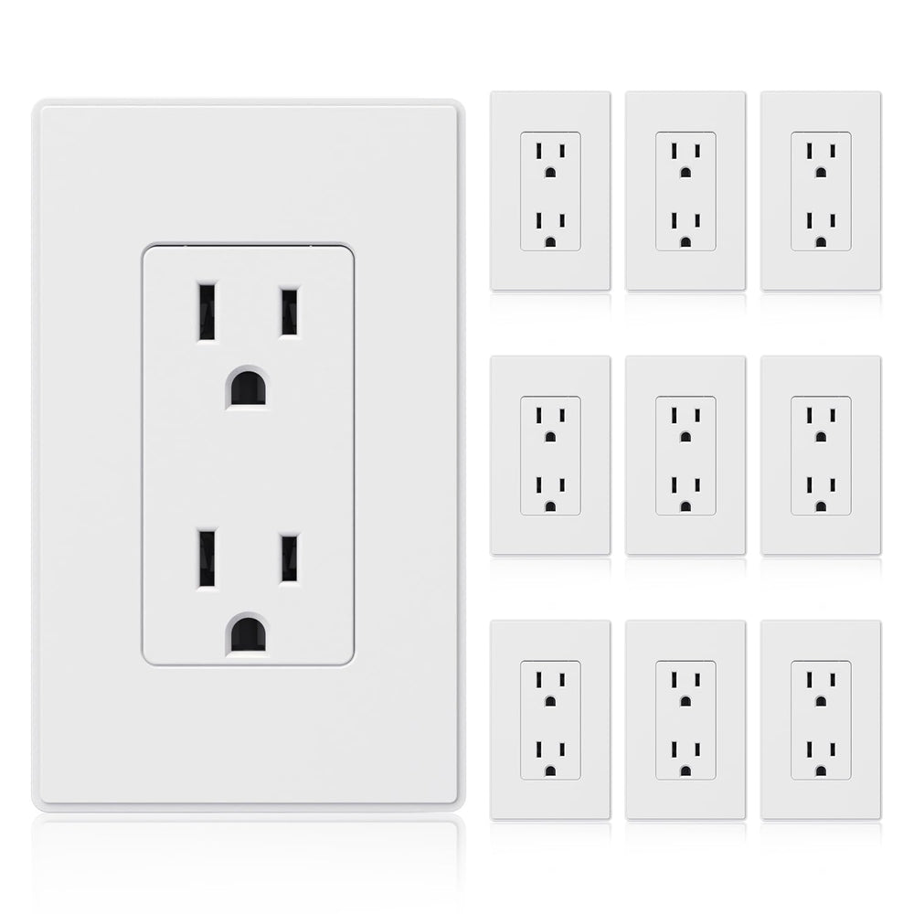 ELEGRP front view of decorator outlet showing clean matte finish and dual receptacles for improved aesthetics
