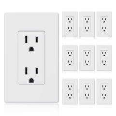 ELEGRP front view of decorator outlet showing clean matte finish and dual receptacles for improved aesthetics