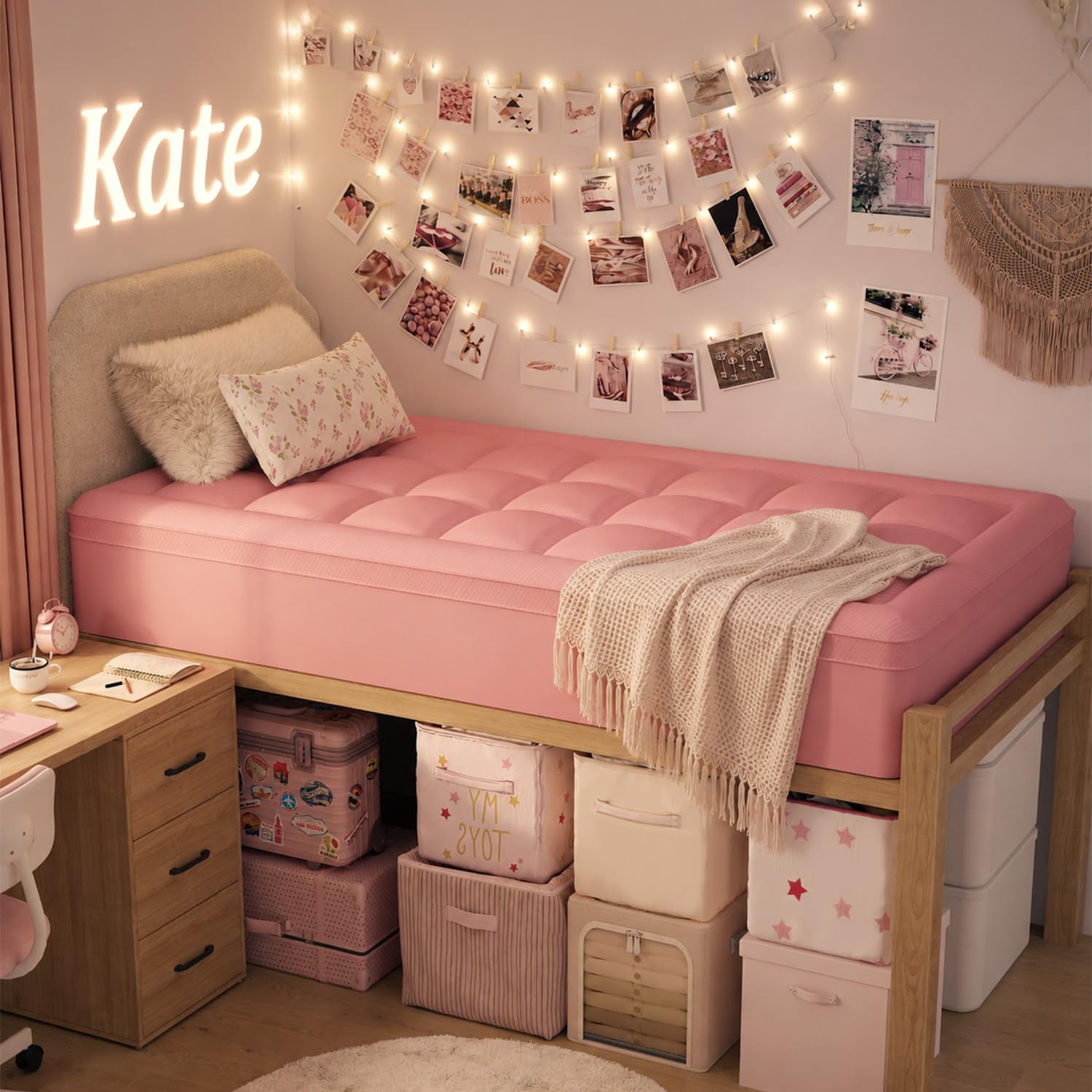 ELEMUSE student bedroom setup showing Twin XL topper enhancing comfort in a dorm environment