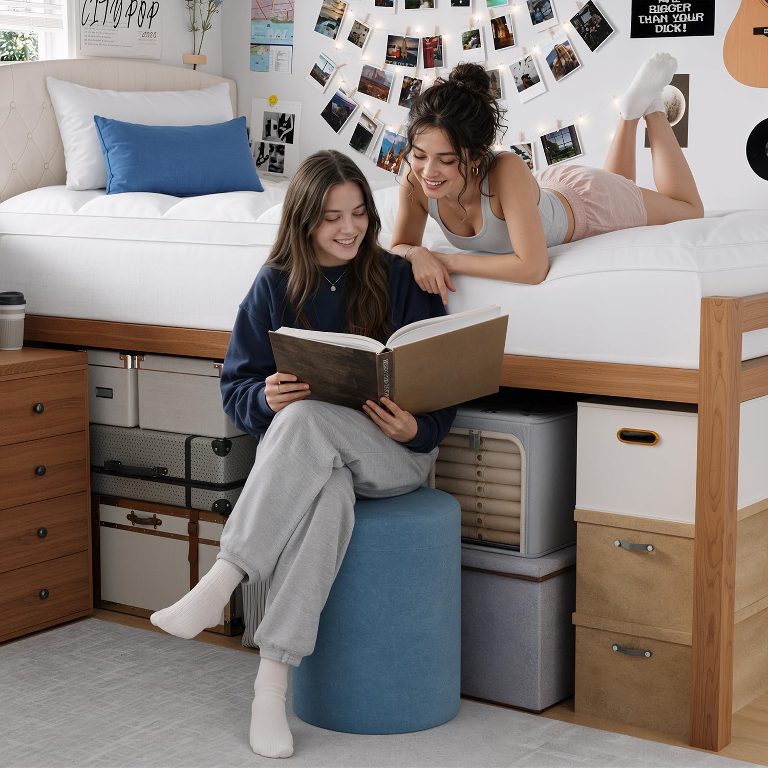 ELEMUSE topper styled in a dorm room creating cozy sleeping space