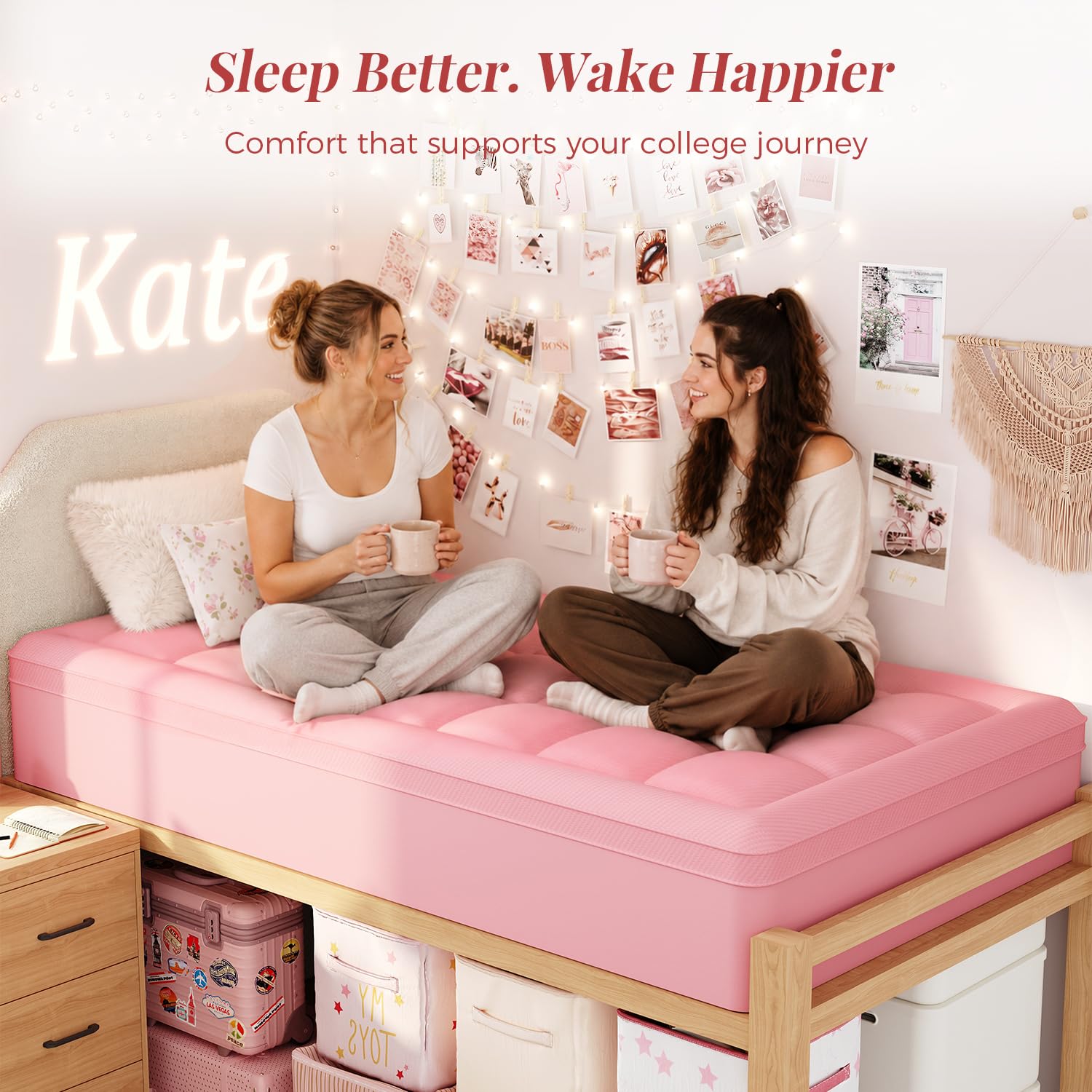 ELEMUSE topper on a dorm bed lifestyle scene illustrating improved sleep comfort in small rooms