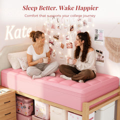 ELEMUSE topper on a dorm bed lifestyle scene illustrating improved sleep comfort in small rooms