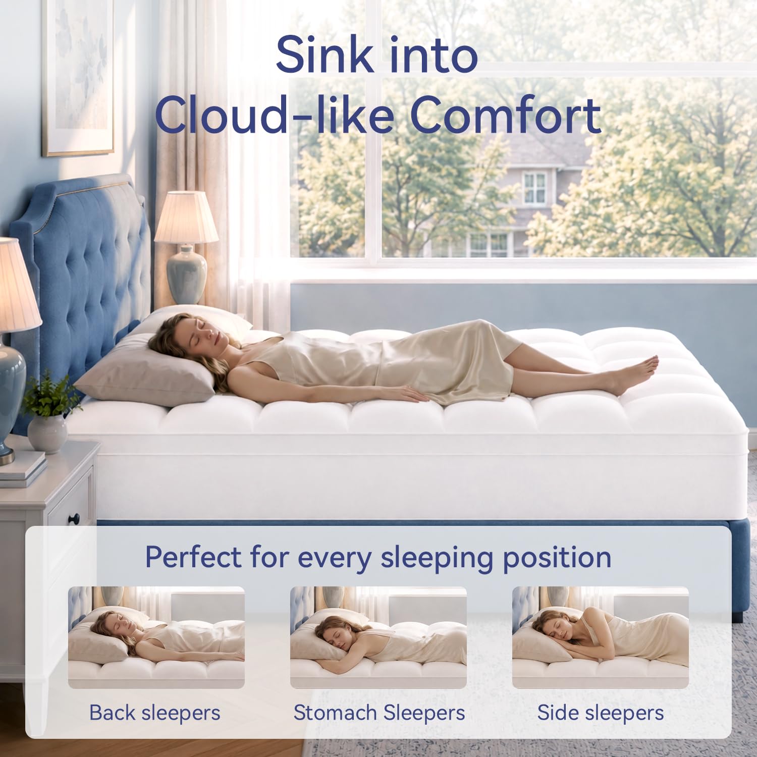 ELEMUSE topper on king mattress lifestyle scene adding visible plush comfort to bedroom