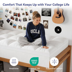 ELEMUSE Twin XL topper on dorm bed illustrating correct size fit