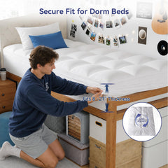 ELEMUSE topper under fitted sheet showing neat bedroom appearance