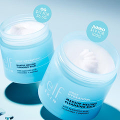 e.l.f. Holy Hydration balm melting in palm demonstrating easy makeup breakdown