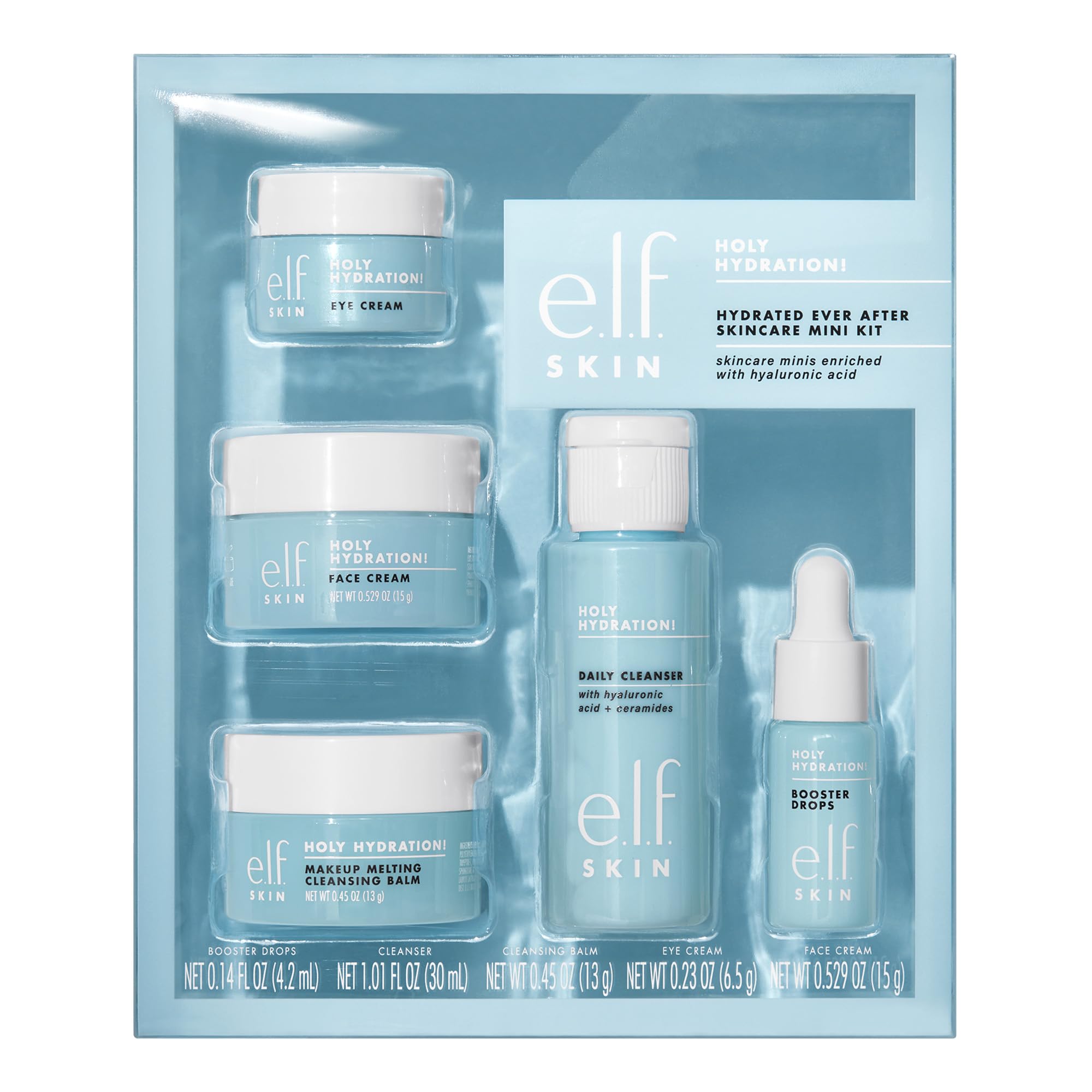 e.l.f. SKIN front packaging showing all mini products and clear travel benefit