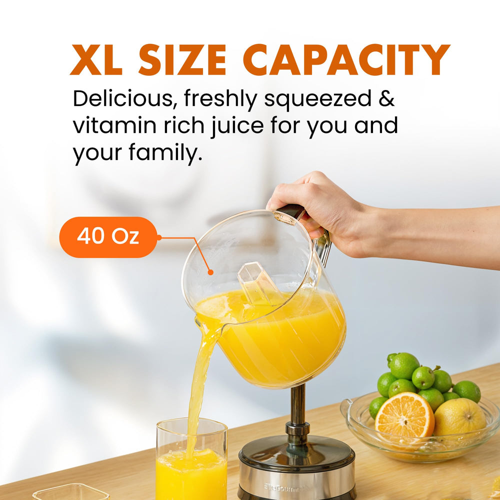 Elite Gourmet ETS740 full assembled pitcher highlighting 1.2L capacity and pouring spout benefit