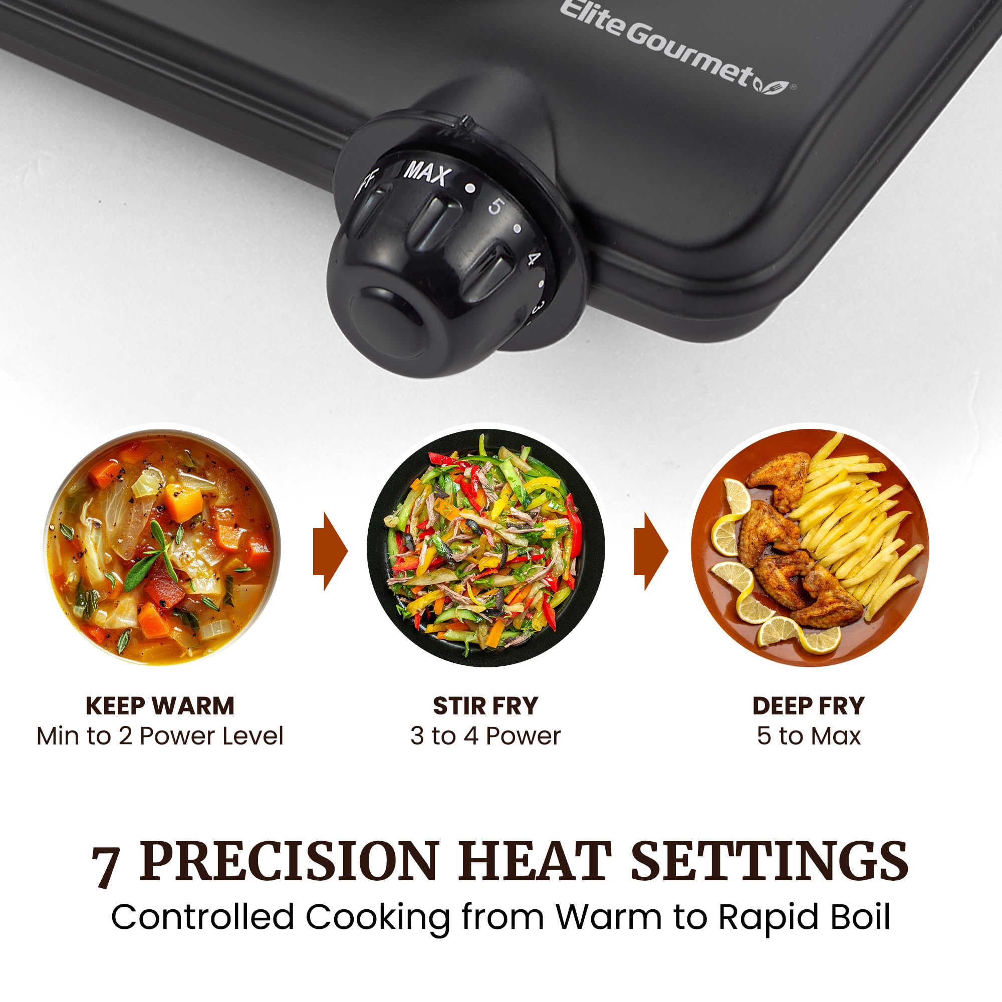 Elite Gourmet in use with pot demonstrating versatile cooking anywhere benefit