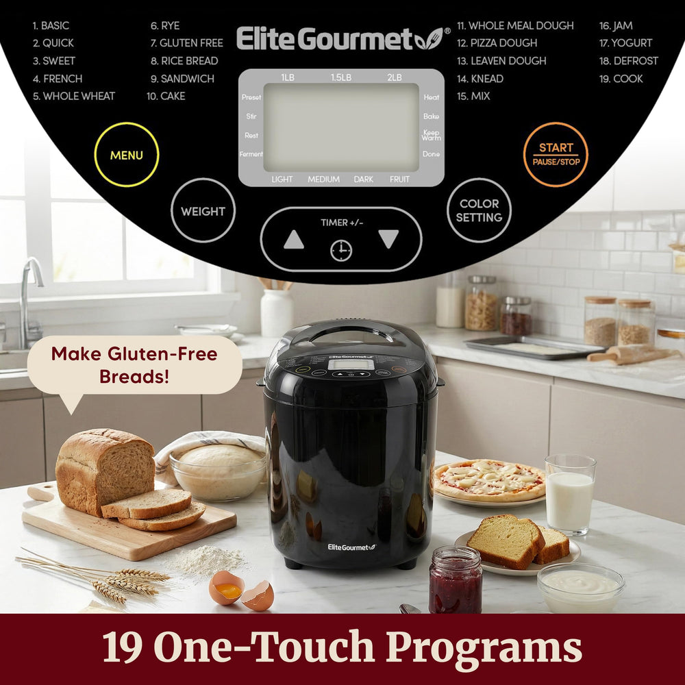 Elite Gourmet kneading blade detail with dough for reliable mixing and consistent texture