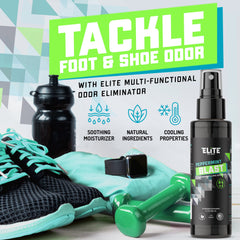 Elite Sportz close-up nozzle producing fine mist for even shoe coverage and quick drying