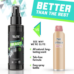 Elite Sportz bottle beside peppermint and lavender showcasing natural ingredient focus