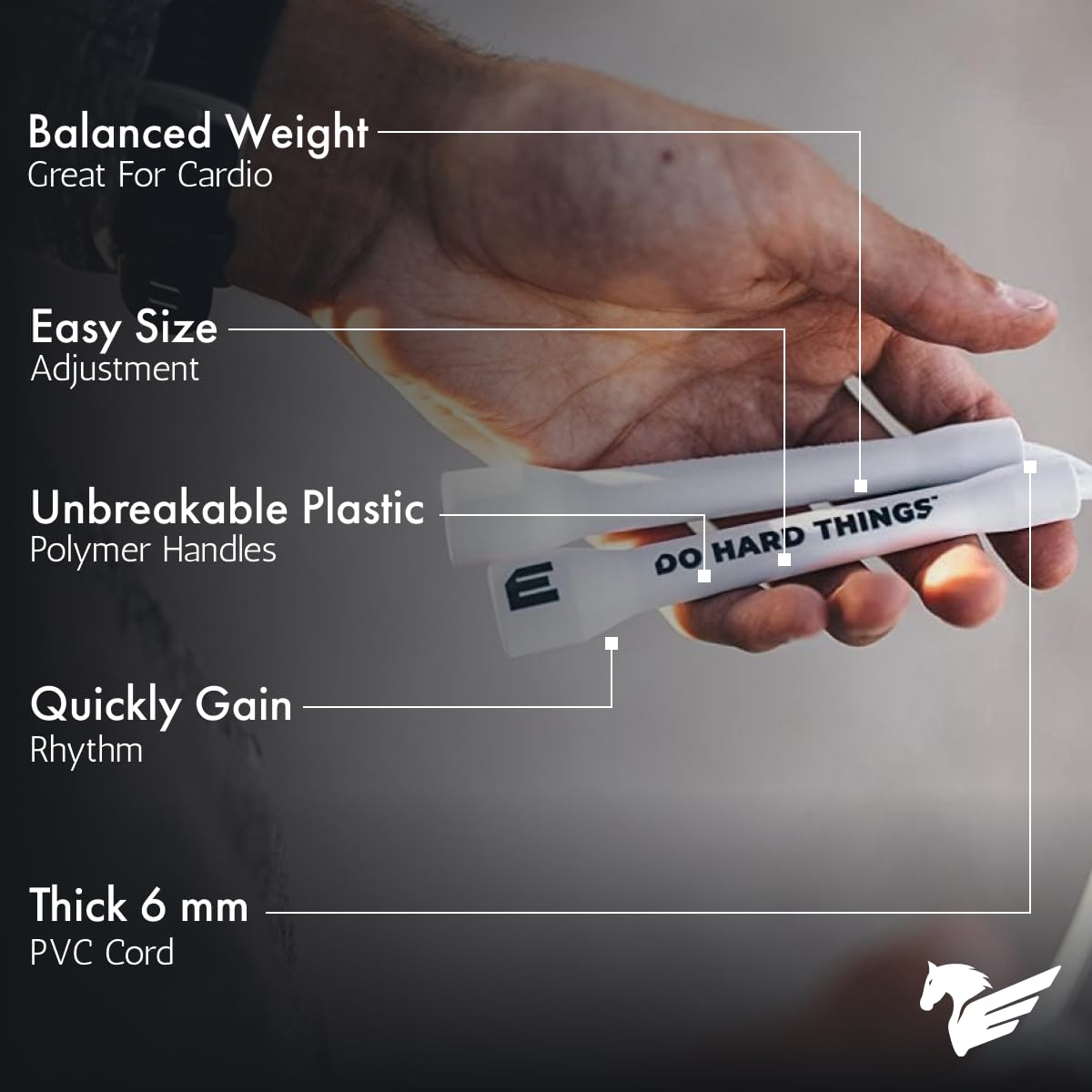 EliteSRS Elite Jumps close-up of 6mm PVC cord highlighting strength and abrasion resistance
