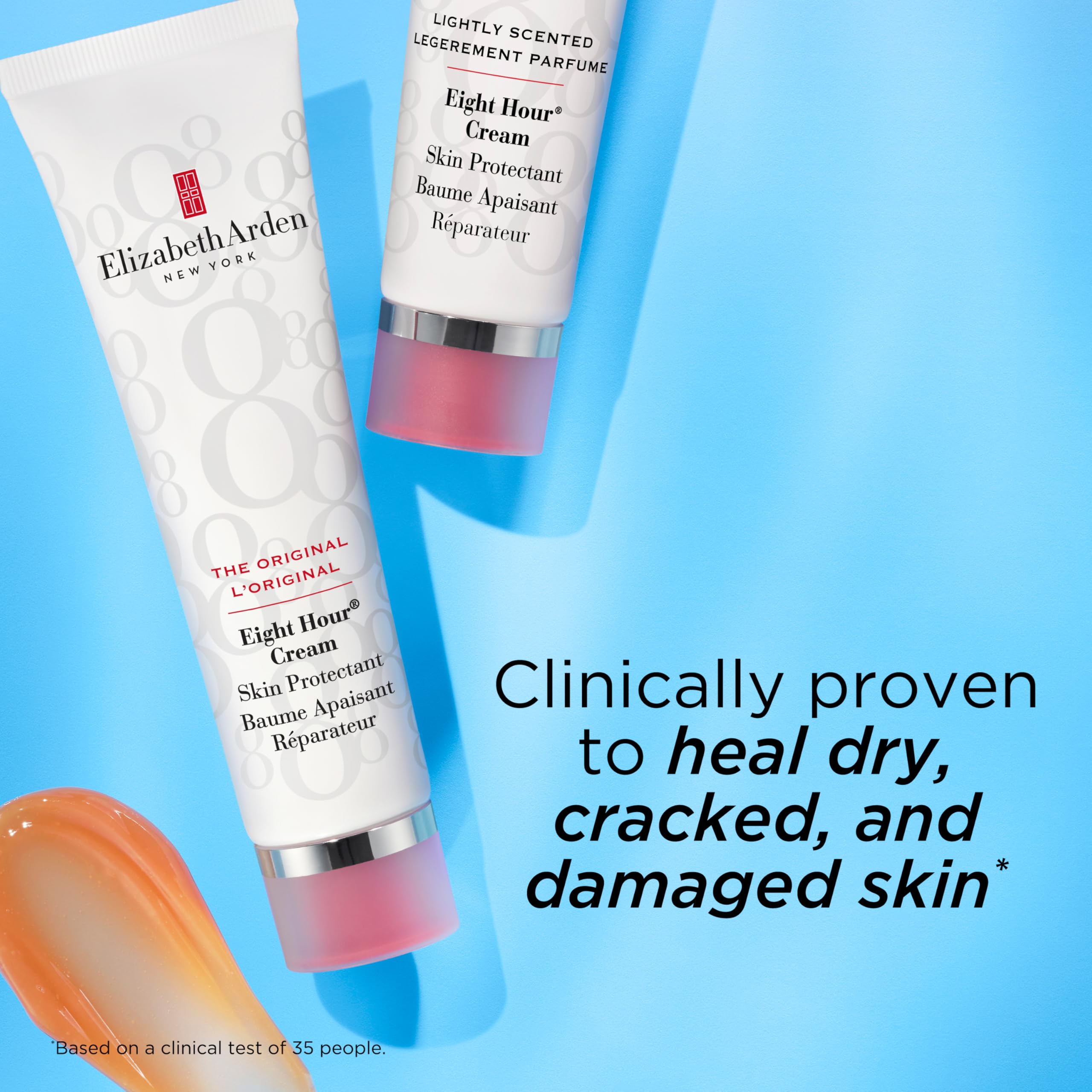 Elizabeth Arden tin beside a purse to show travel-ready size and convenience