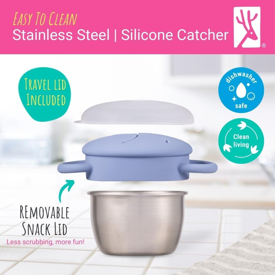 Elk and Friends cup in stroller cup holder demonstrates travel convenience