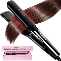ELLA BELLA front view of large titanium flat iron showcasing sleek design and reliability