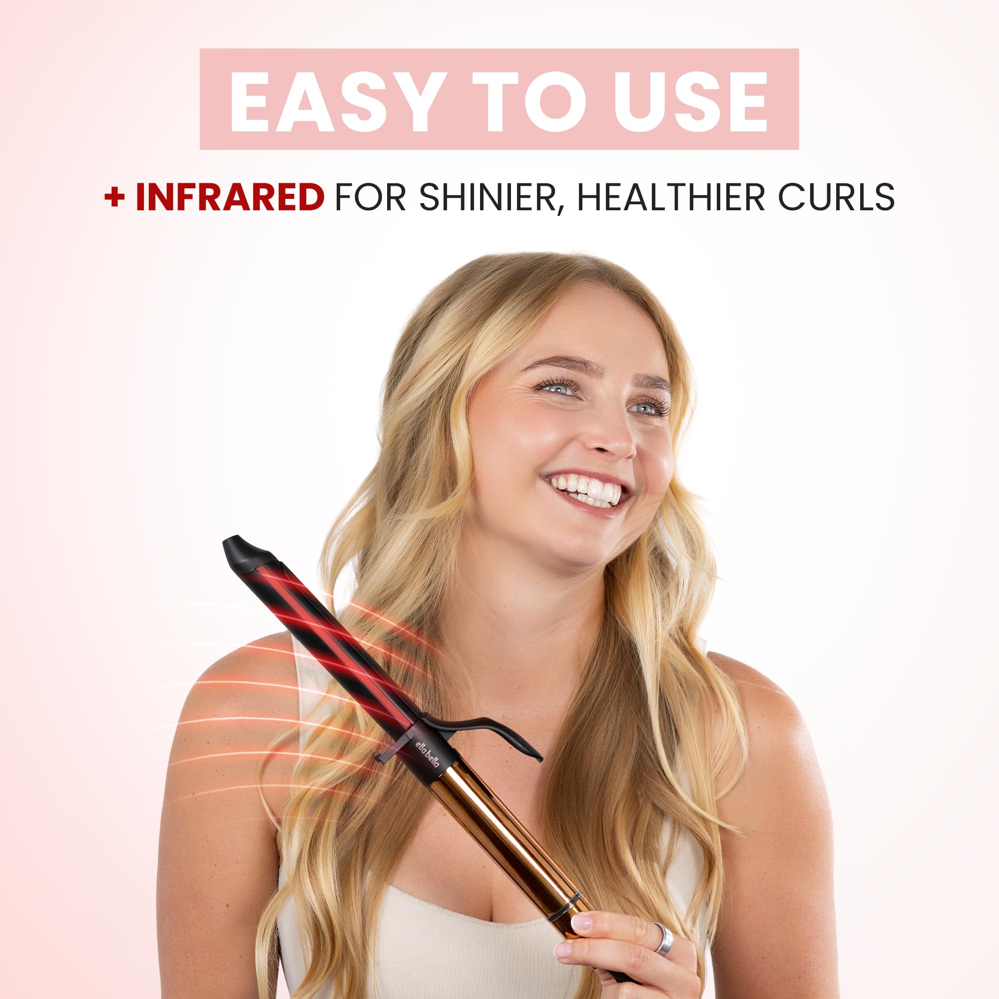 ELLA BELLA size comparison in hand illustrating 1-inch barrel for versatile curl sizes
