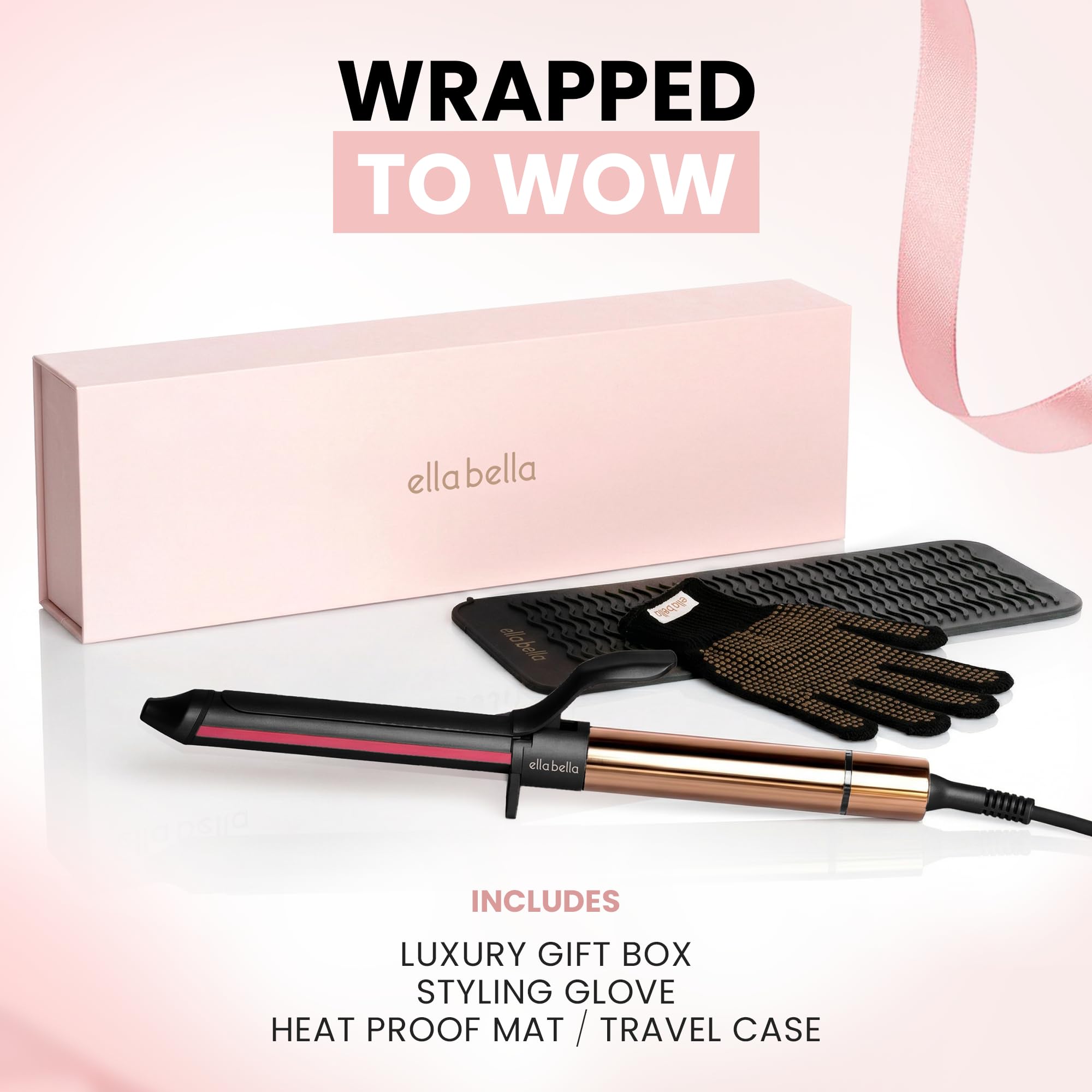ELLA BELLA wand in use wrapping hair to create consistent curls and quick styling