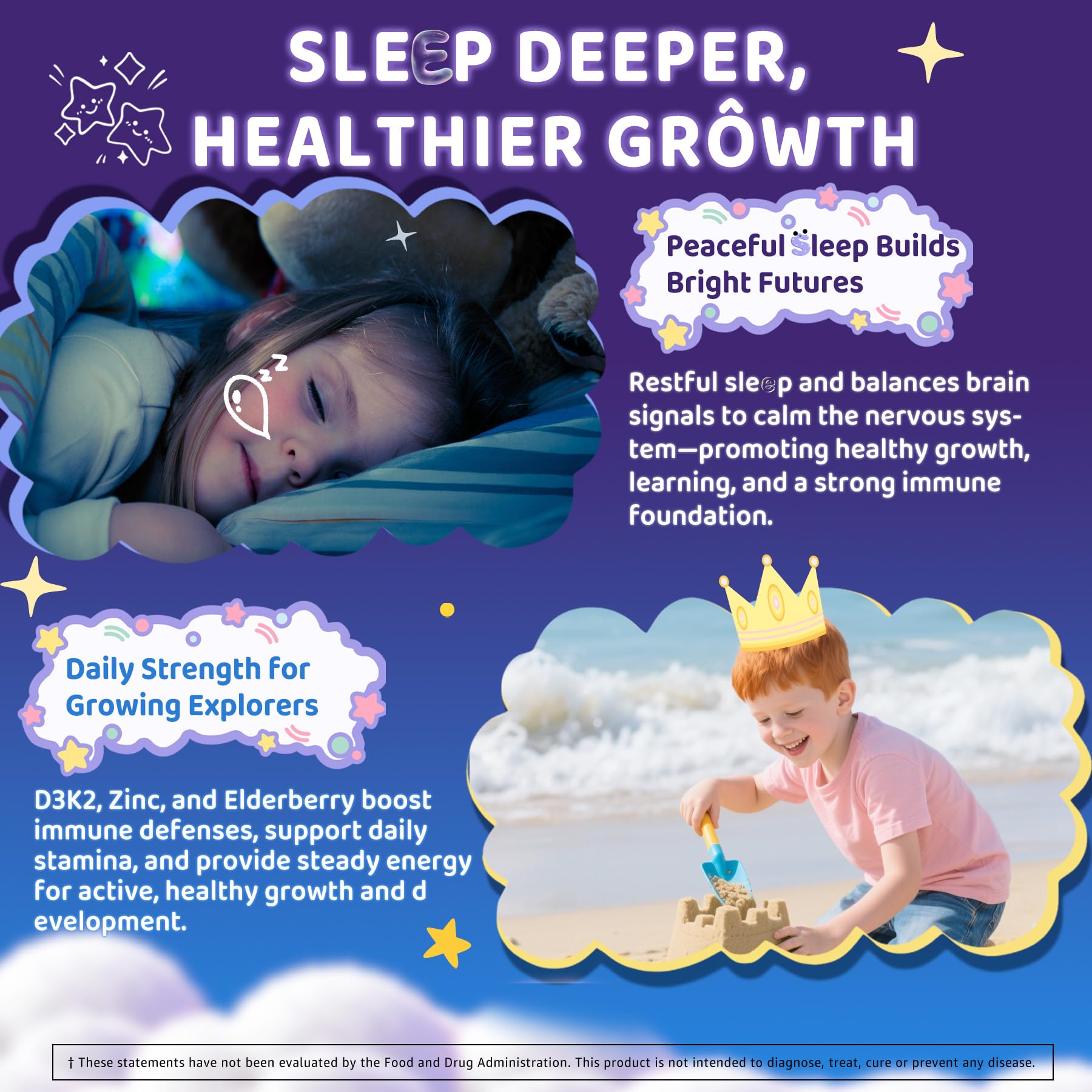 ELLAMENTZ child holding gummy before bedtime promoting calm