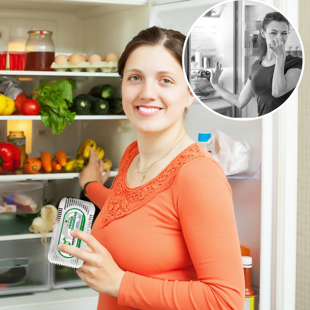 Ellis Harper Fridge Ninja in a kitchen scene promoting odor-free fridge