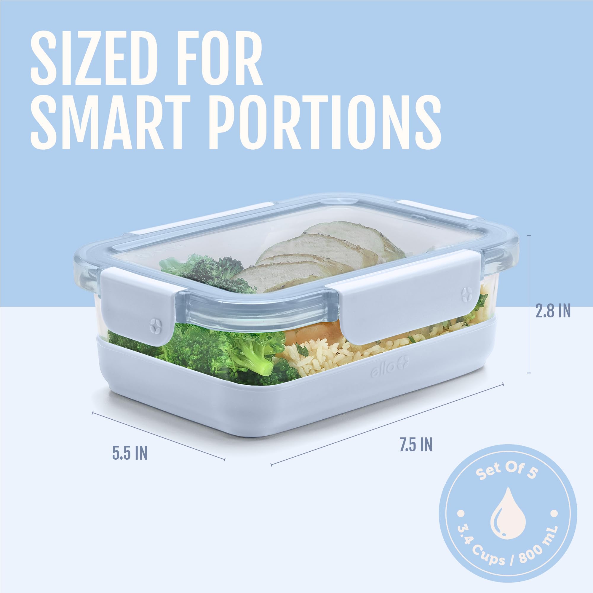 Ello Duraglass container filled with meal illustrating portion capacity and freshness