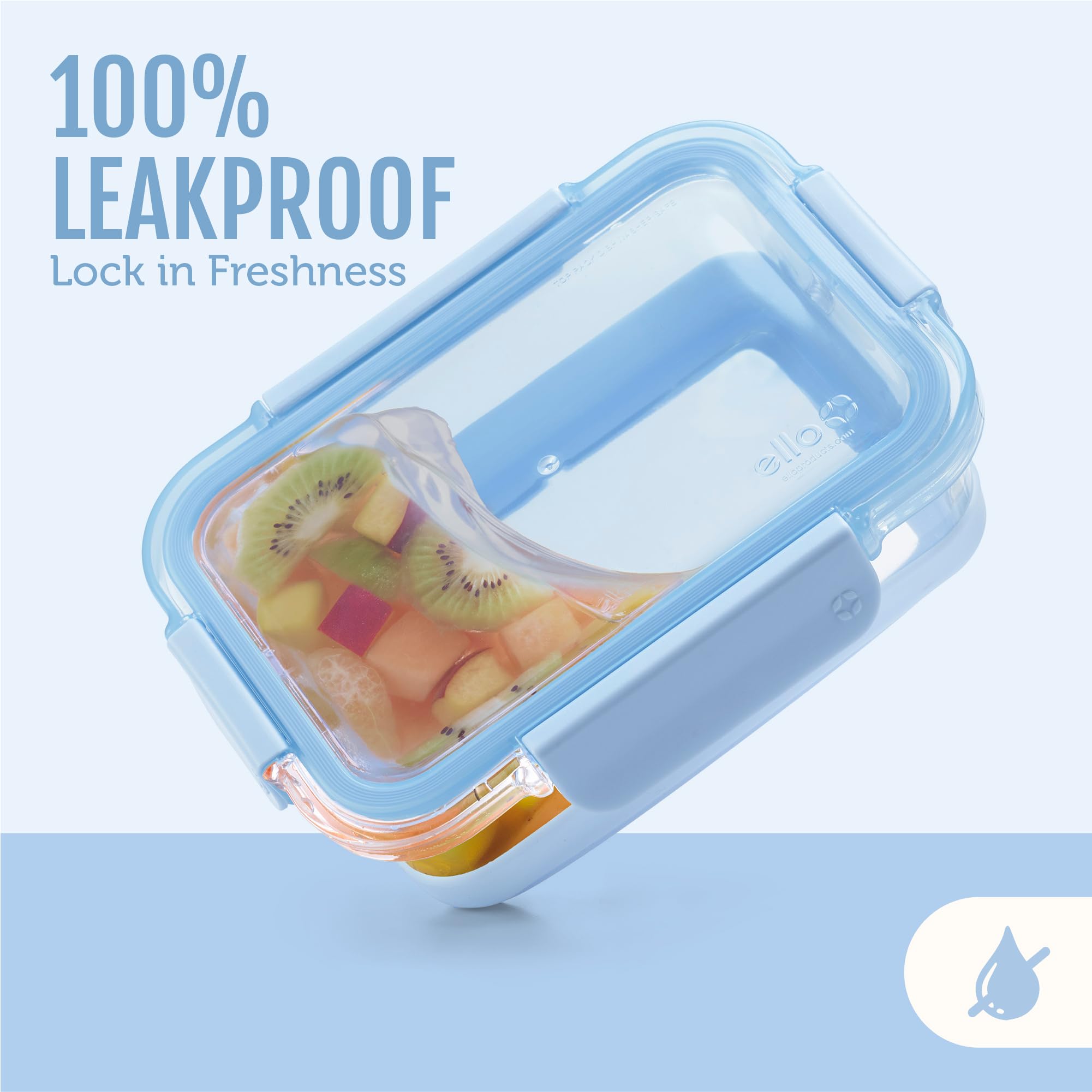 Ello Duraglass stacked containers in fridge showing space-saving organization benefit