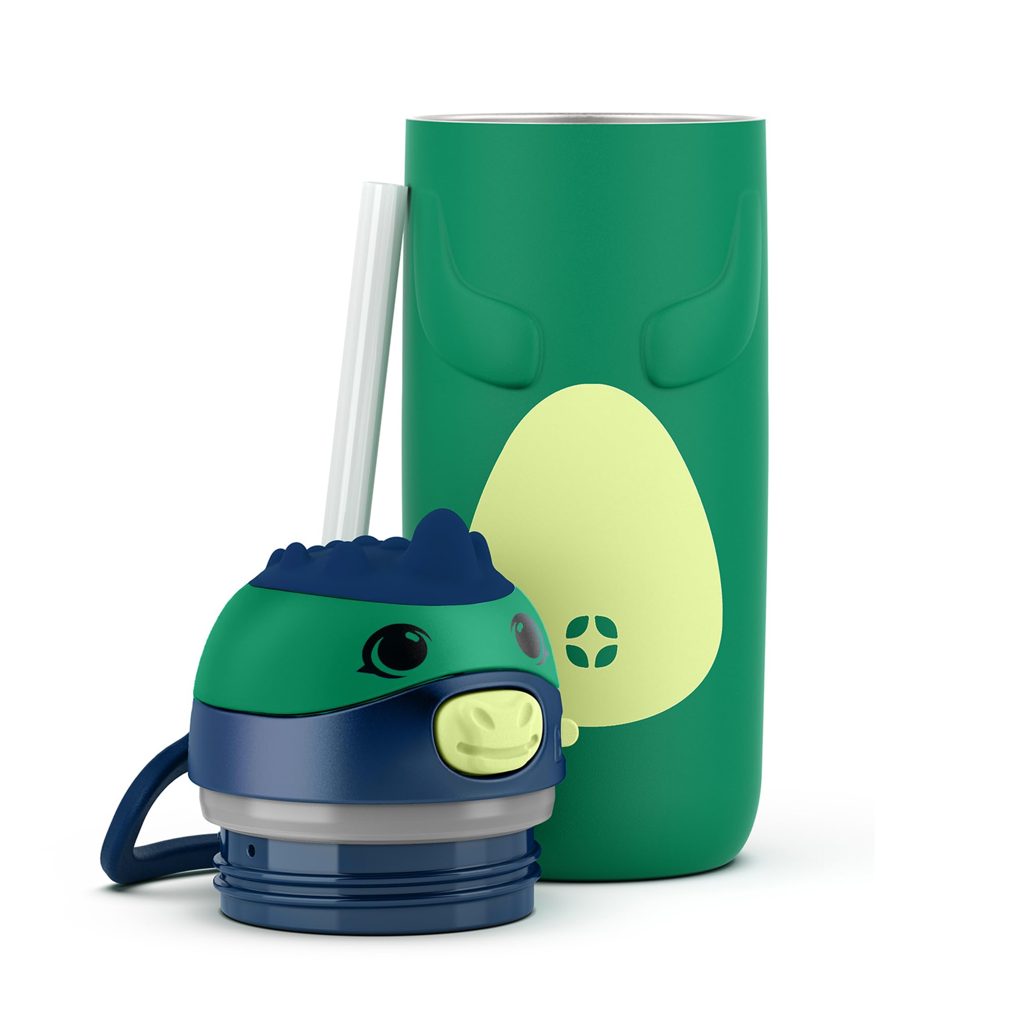 Child holding the Ello Ellies Dino bottle illustrating ergonomic size and kid-friendly use