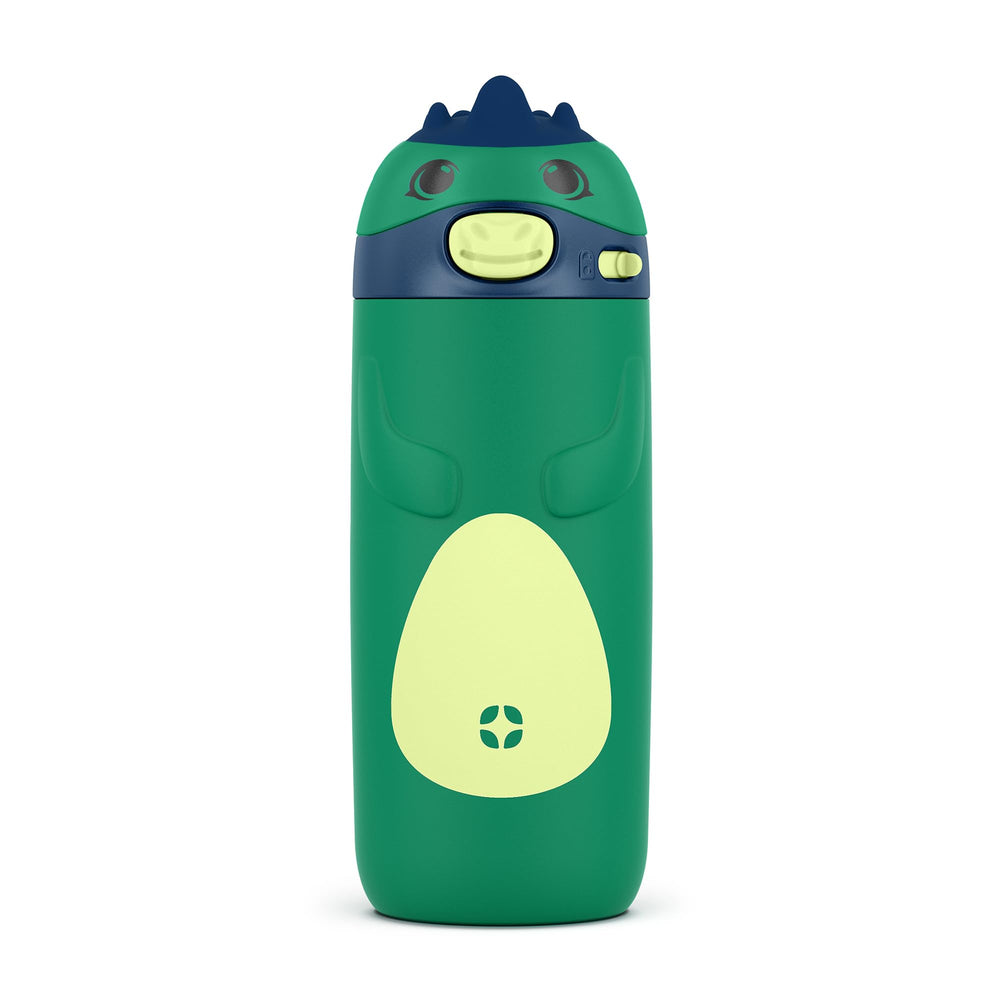 Ello Ellies Dino front view showing playful shape and bright design benefits hydration