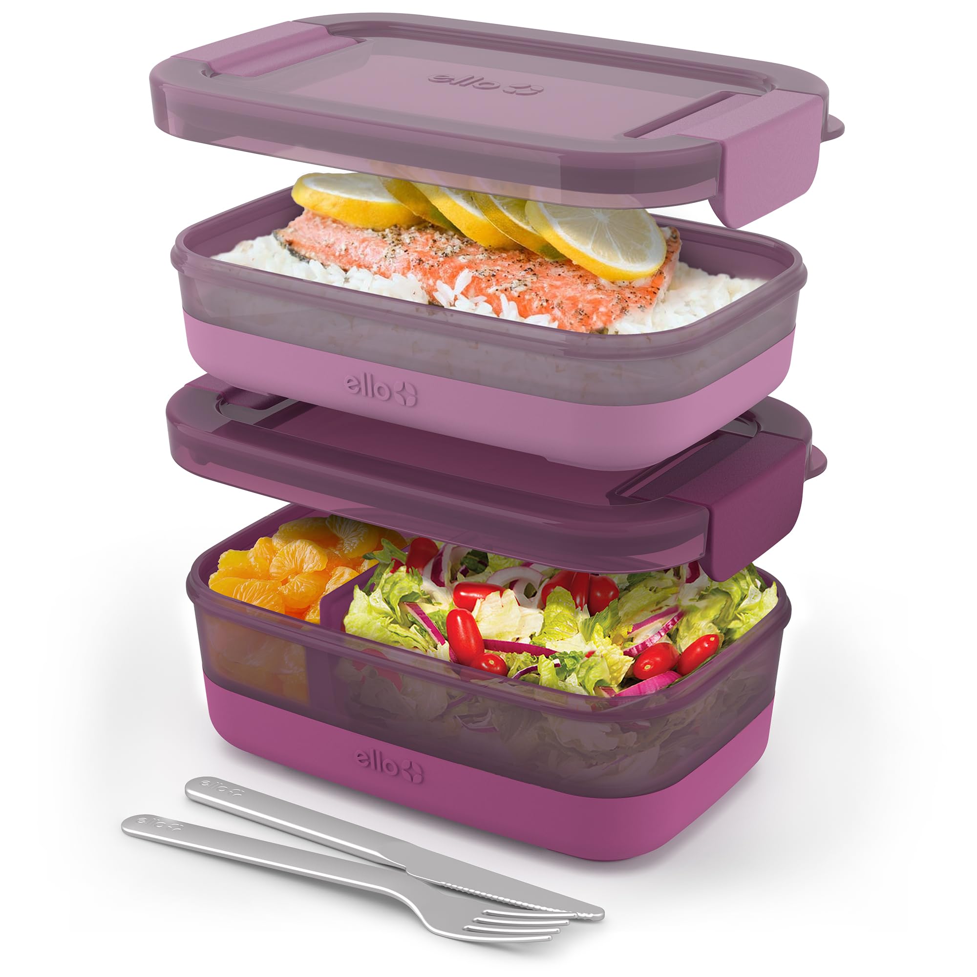 Ello Lunch Stack front view raspberry showing compact stack and color, portable meal solution
