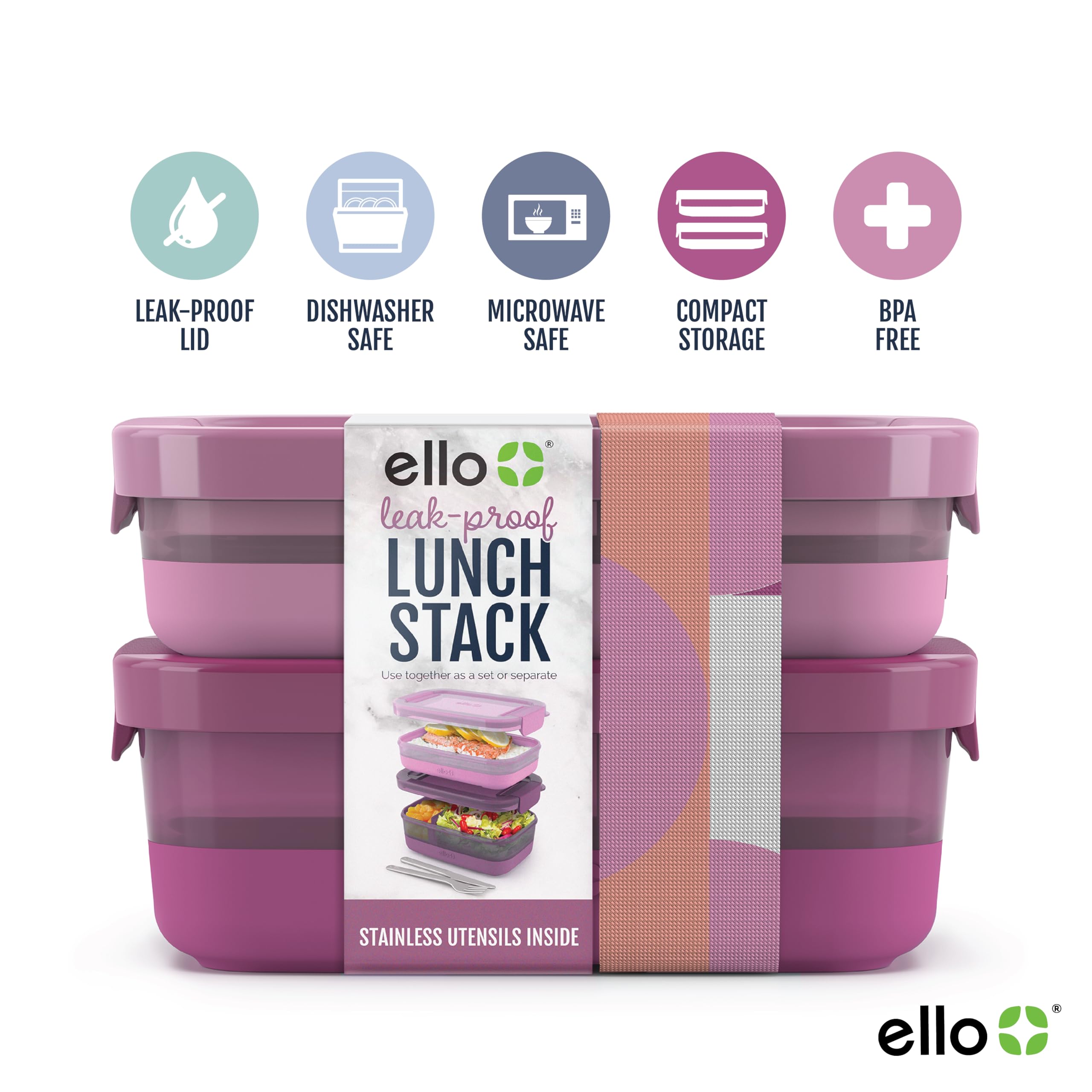 Ello Lunch Stack open showing removable divider and separate compartments for neat meals