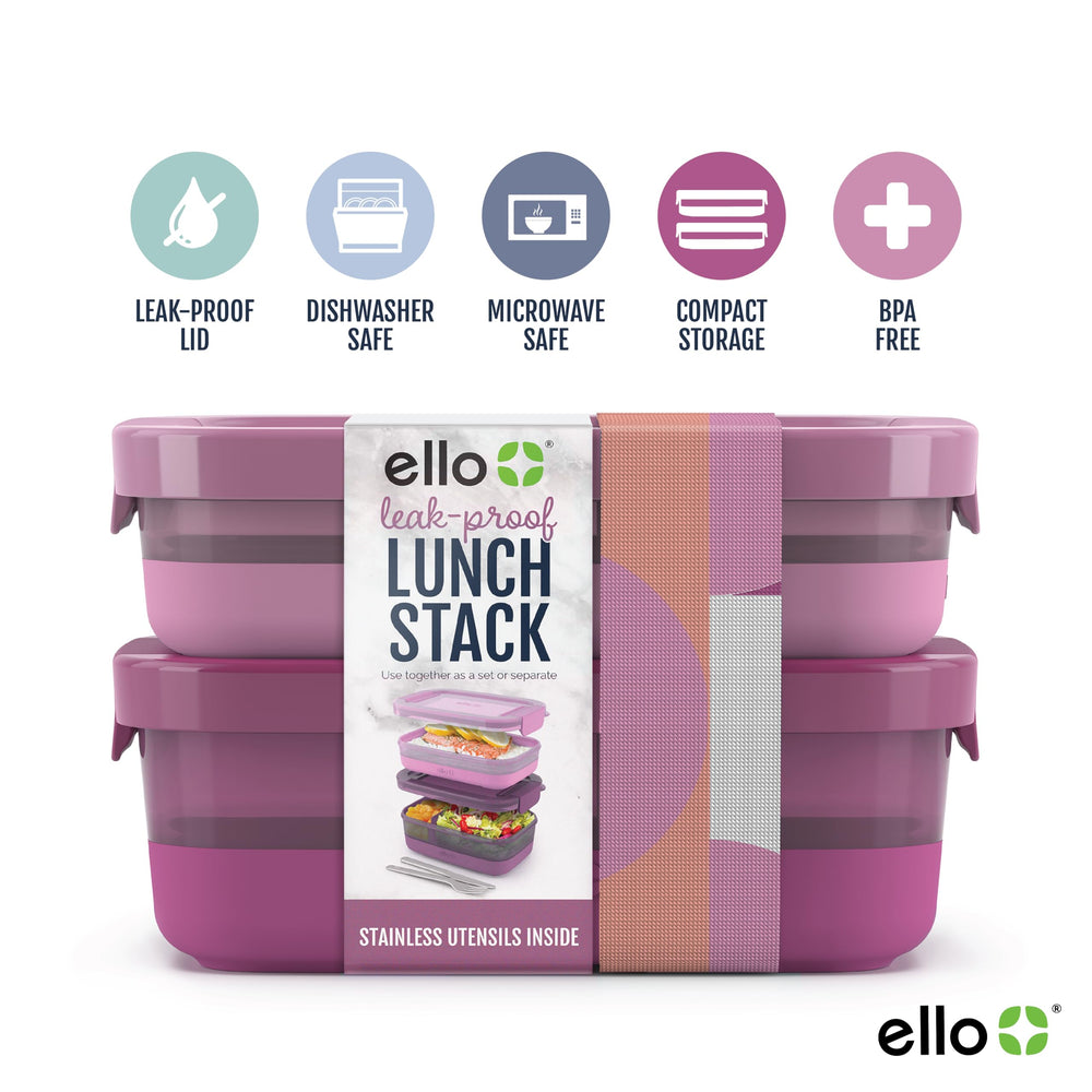 Ello Lunch Stack open showing removable divider and separate compartments for neat meals