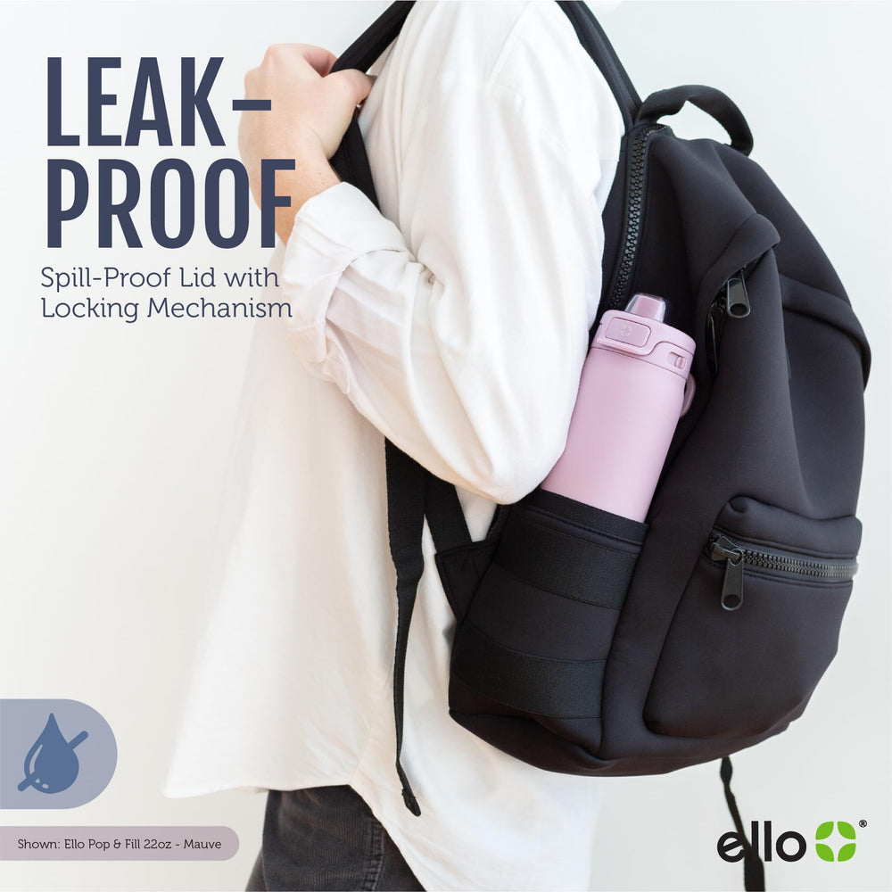 Ello inside a backpack showing travel-ready leak-proof protection