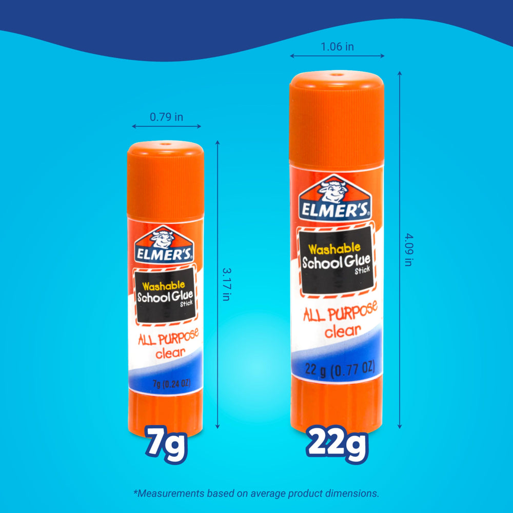 Elmer's 30 glue sticks arranged on table highlighting quantity and value