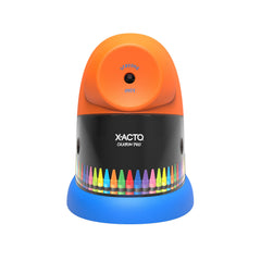 Elmer's X-ACTO close-up of auto-peeling action preserving crayon wrappers benefit
