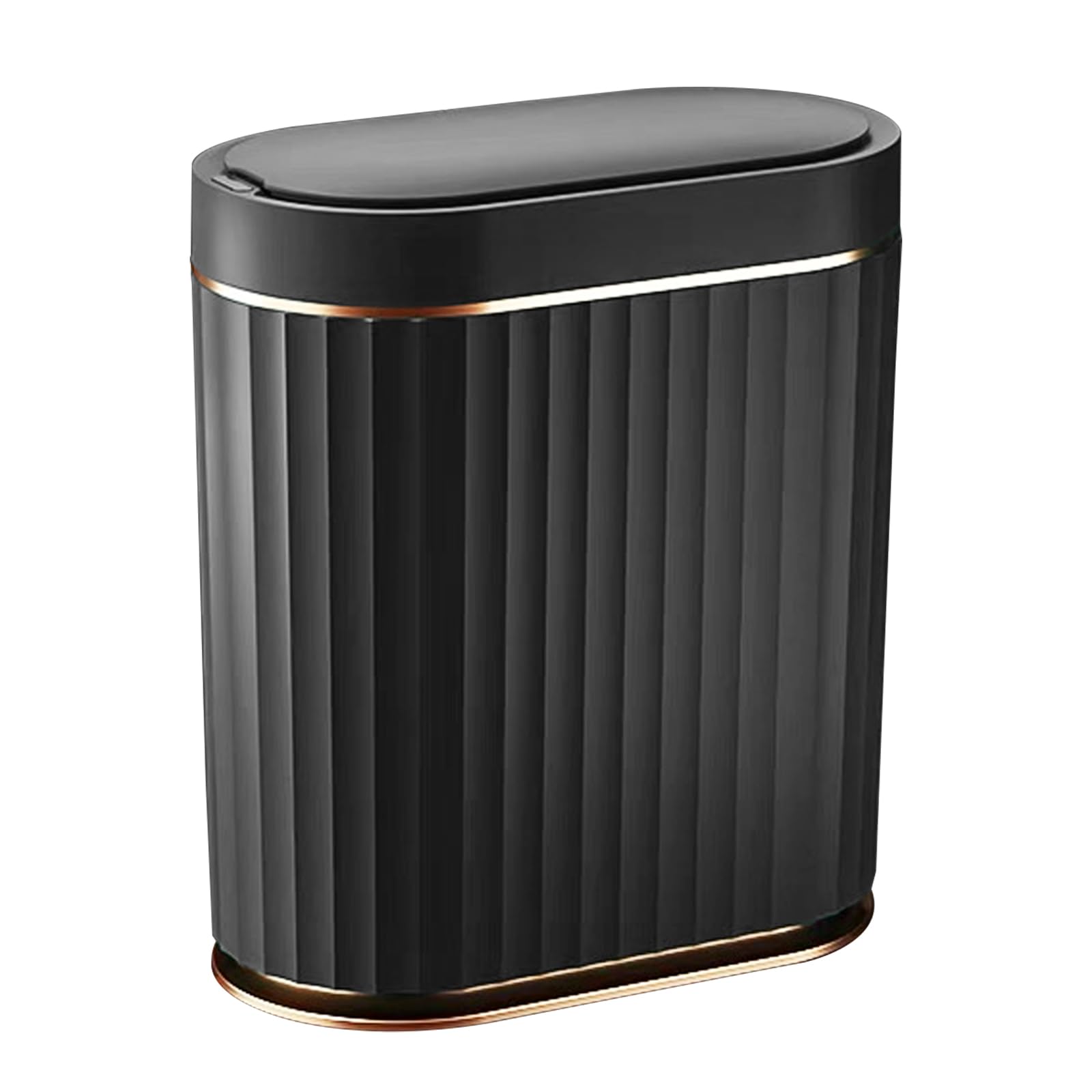 ELPHECO front view showing black automatic trash can and neat aesthetic