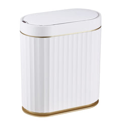 ELPHECO front view white gold trash can showing compact design and lid