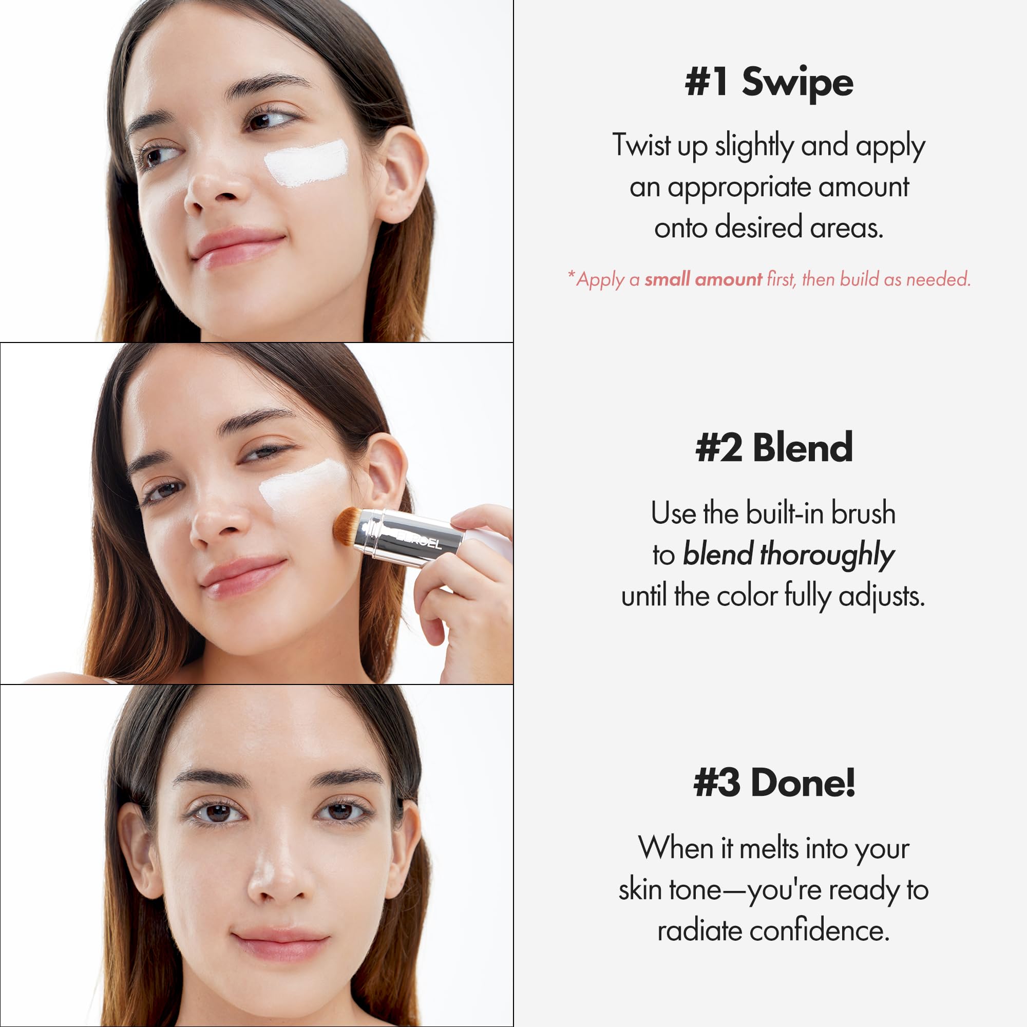 ELROEL Blanc Cover Stick transforming on skin to show color-change benefit