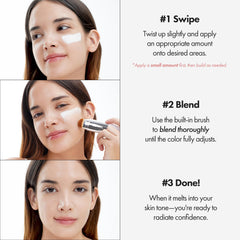 ELROEL Blanc Cover Stick transforming on skin to show color-change benefit
