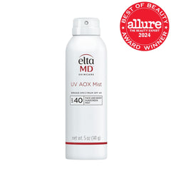 EltaMD spray nozzle releasing visible white mist to confirm even application coverage