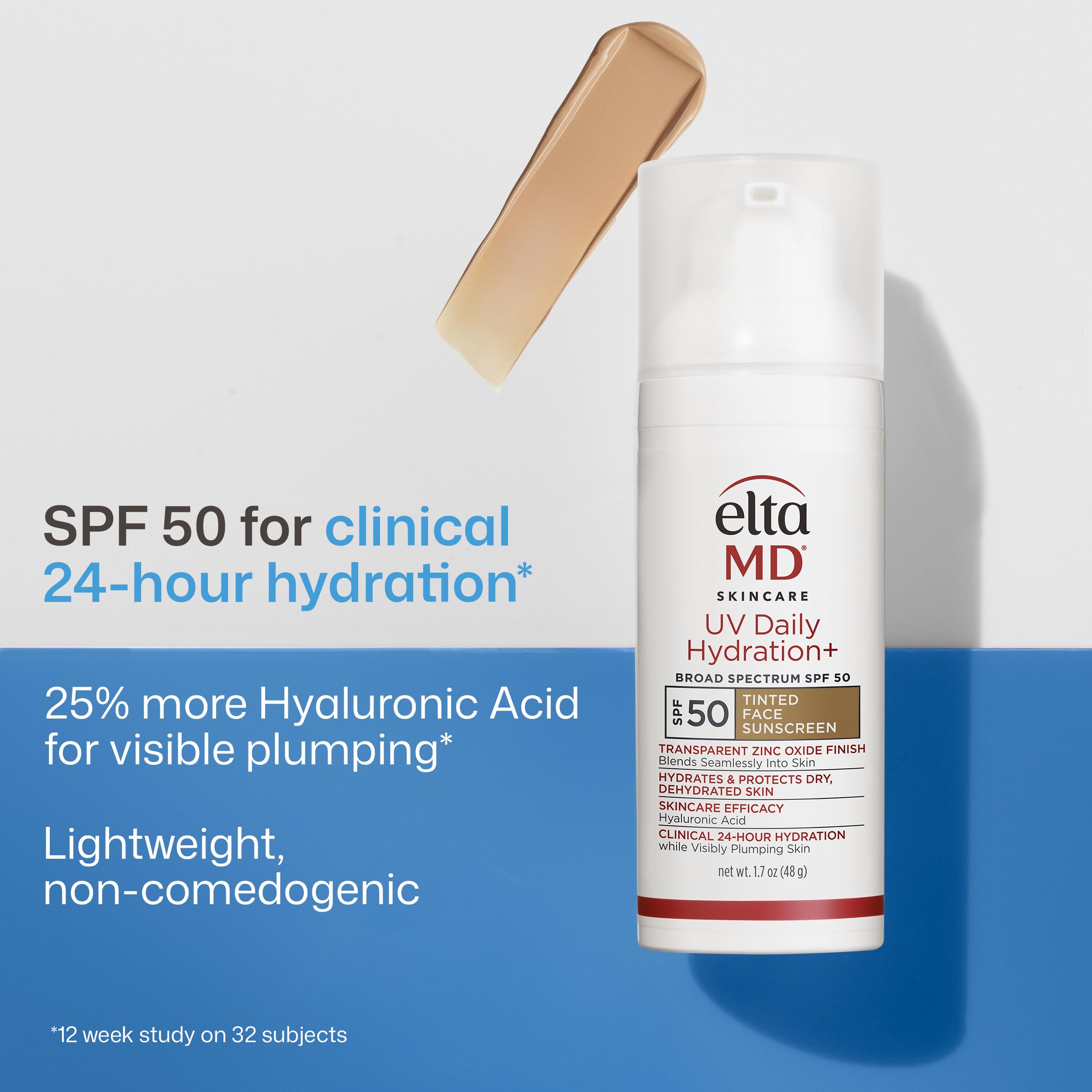 EltaMD pump dispensing Hydration+ tinted sunscreen for clean, measured application