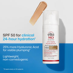 EltaMD pump dispensing Hydration+ tinted sunscreen for clean, measured application