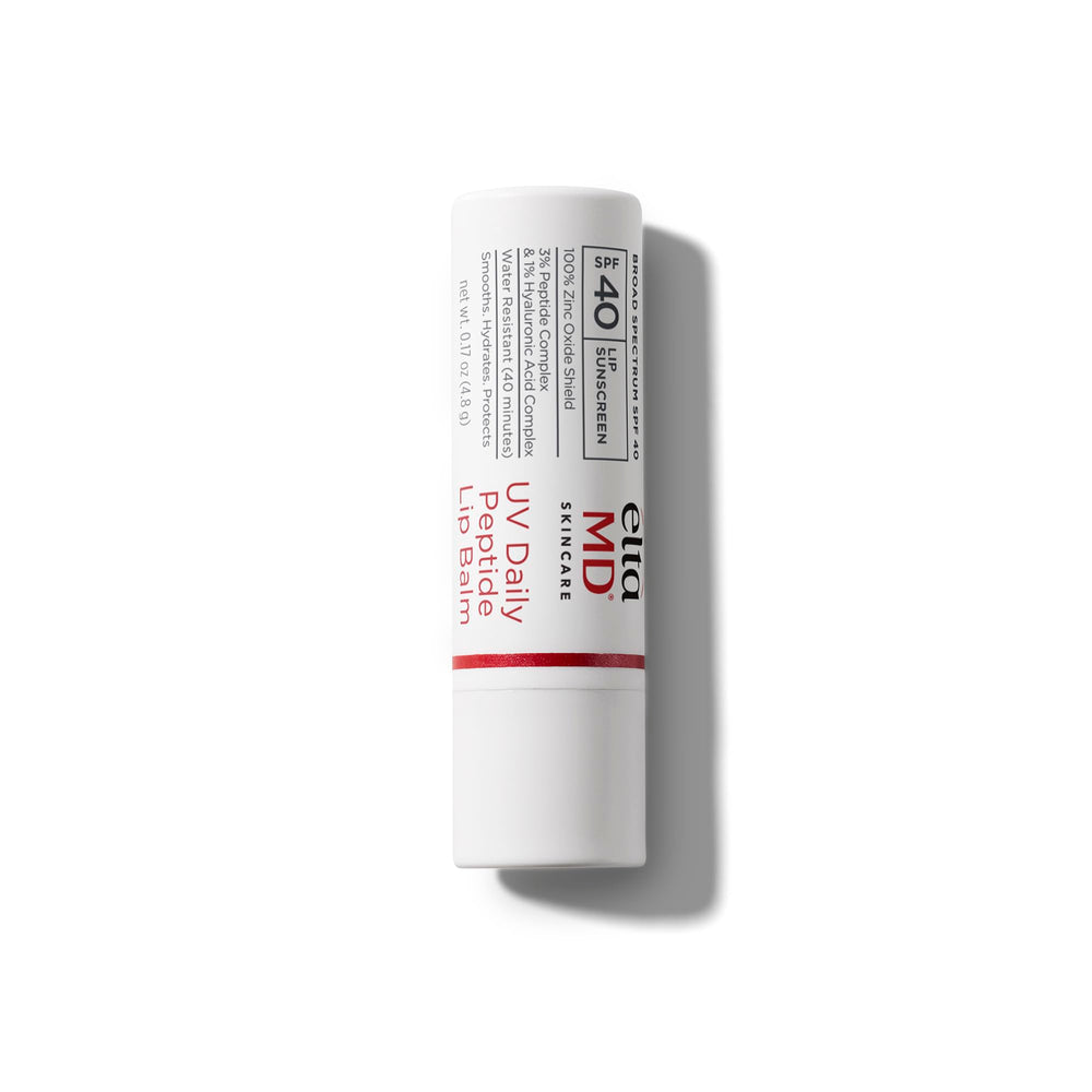 EltaMD lip balm front packaging showing compact tube and branding benefits
