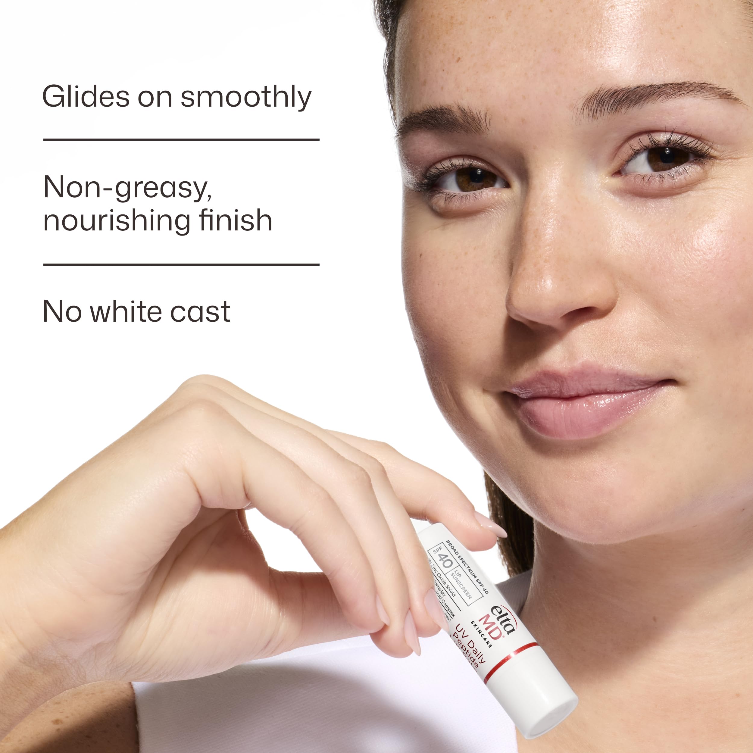 EltaMD lip balm texture close-up highlighting weightless, non-greasy finish