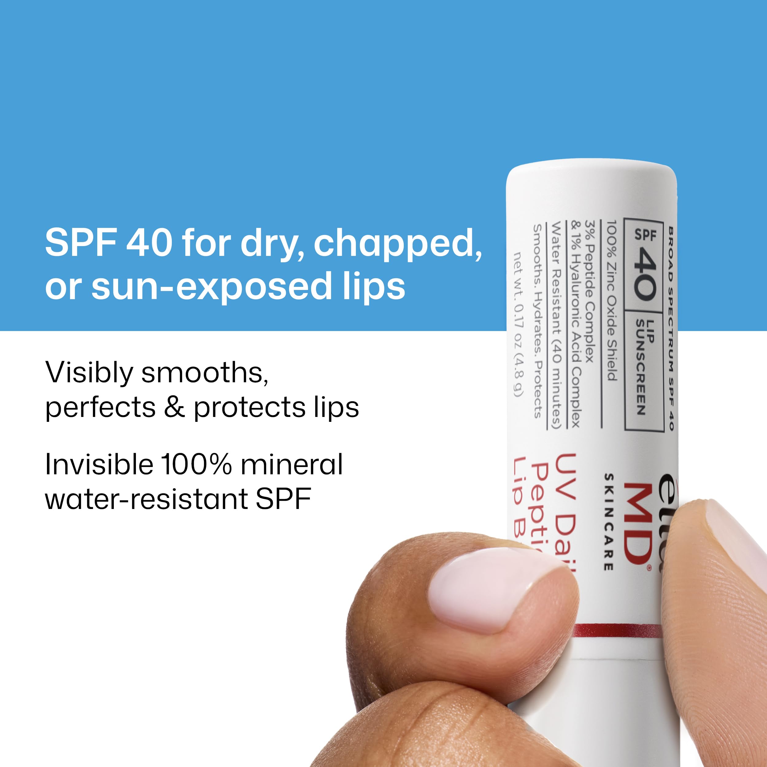 EltaMD lip balm twist-up tube detail showing smooth applicator for easy use