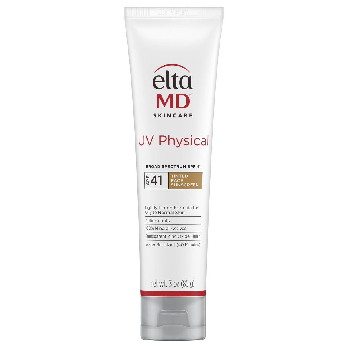 EltaMD front packaging shows SPF 41 and tinted mineral sunscreen benefit