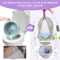 Elzrghs liner fitted in bedside commode demonstrating tidy disposal benefit