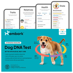 Embark kit front view showing packaging and easy-to-use materials for accurate testing